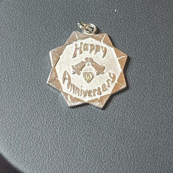 925 Sterling Silver Jewelry - Vintage Sterling Silver Happy Anniversary Pendant Charm